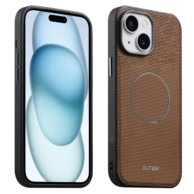 Custodia per telefono Suteni G8 con texture a triangolo magnetico e retro in ecopelle vegana., For iPhone 15, For iPhone 14 Pro, For iPhone 14 Pro Max, For iPhone 14 / 13