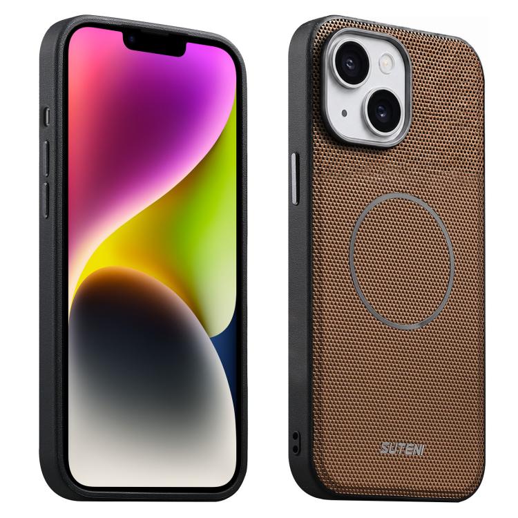 Custodia per telefono Suteni G8 con texture a triangolo magnetico e retro in ecopelle vegana., For iPhone 15, For iPhone 14 Pro, For iPhone 14 Pro Max, For iPhone 14 / 13