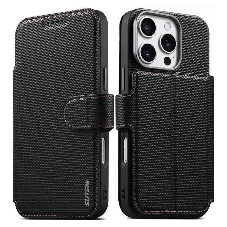 Custodia per telefono Suteni Q09 con portafoglio magnetico staccabile 2 in 1 in pelle vegana con texture triangolare., For iPhone 17 Pro Max, For iPhone 17 Pro, For iPhone 17, For iPhone 16 Pro Max, For iPhone 16 Pro, For iPhone 16, For iPhone 15 Pro M...