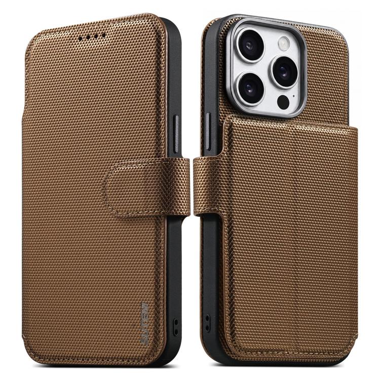 Custodia per telefono Suteni Q09 con portafoglio magnetico staccabile 2 in 1 in pelle vegana con texture triangolare., For iPhone 17 Pro Max, For iPhone 17 Pro, For iPhone 17, For iPhone 16 Pro Max, For iPhone 16 Pro, For iPhone 16, For iPhone 15 Pro M...