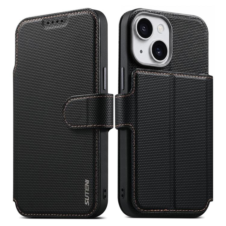 Custodia per telefono Suteni Q09 con portafoglio magnetico staccabile 2 in 1 in pelle vegana con texture triangolare., For iPhone 15, For iPhone 14 Pro, For iPhone 14 Pro Max, For iPhone 14 / 13