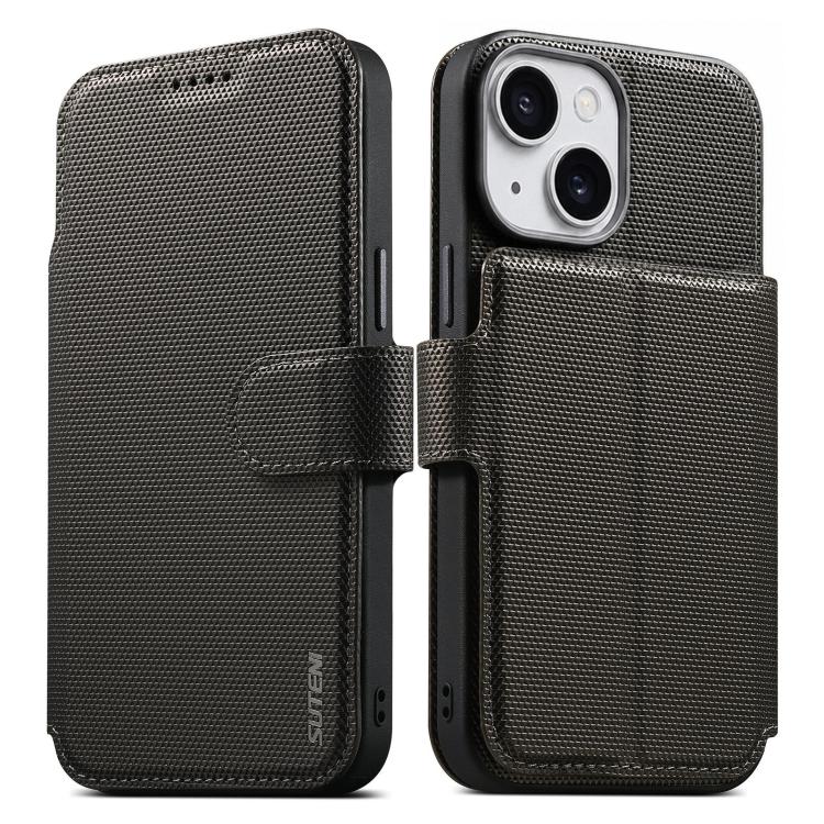 Custodia per telefono Suteni Q09 con portafoglio magnetico staccabile 2 in 1 in pelle vegana con texture triangolare., For iPhone 15, For iPhone 14 Pro, For iPhone 14 Pro Max, For iPhone 14 / 13