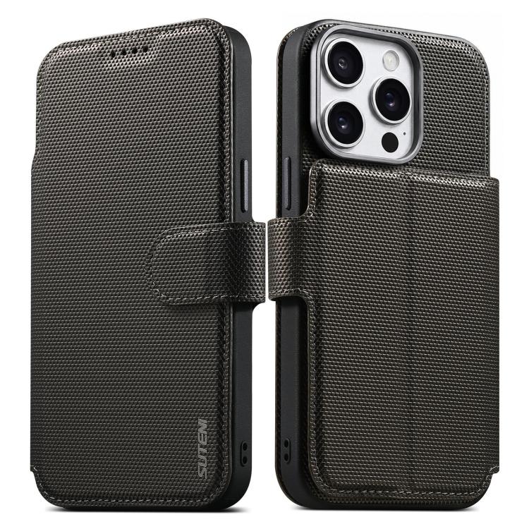 Custodia per telefono Suteni Q09 con portafoglio magnetico staccabile 2 in 1 in pelle vegana con texture triangolare., For iPhone 15, For iPhone 14 Pro, For iPhone 14 Pro Max, For iPhone 14 / 13