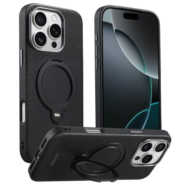 Custodia per telefono Suteni G7 con supporto magnetico a rotazione a 360° e retro in similpelle vegana con texture triangolare., For iPhone 17 Pro Max, For iPhone 17 Pro, For iPhone 17, For iPhone 16 Pro Max, For iPhone 16 Pro, For iPhone 16           ...