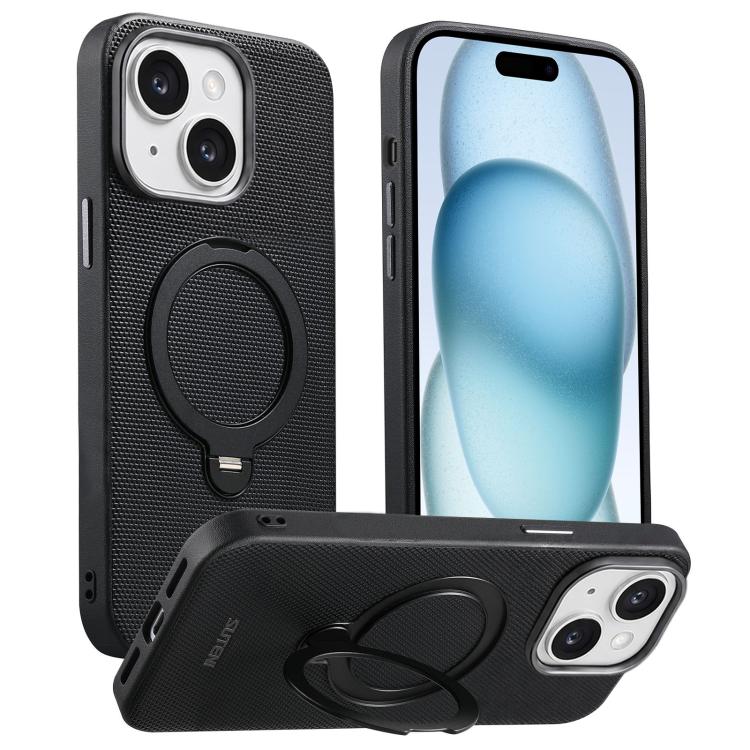 Custodia per telefono Suteni G7 con supporto magnetico a rotazione a 360° e retro in similpelle vegana con texture triangolare., For iPhone 15, For iPhone 14 Pro, For iPhone 14 Pro Max, For iPhone 14 / 13