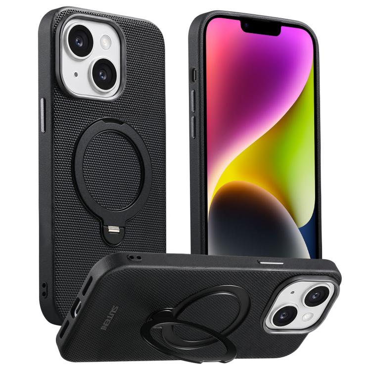 Custodia per telefono Suteni G7 con supporto magnetico a rotazione a 360° e retro in similpelle vegana con texture triangolare., For iPhone 15, For iPhone 14 Pro, For iPhone 14 Pro Max, For iPhone 14 / 13