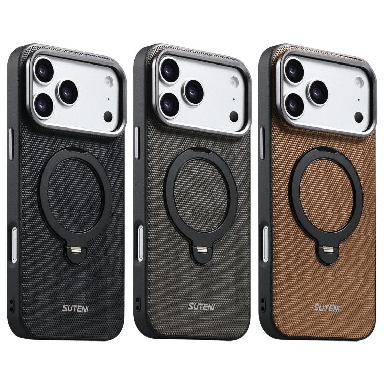 Custodia per telefono Suteni G7 con supporto magnetico a rotazione a 360° e retro in similpelle vegana con texture triangolare., For iPhone 17 Pro Max, For iPhone 17 Pro, For iPhone 17, For iPhone 16 Pro Max, For iPhone 16 Pro, For iPhone 16           ...