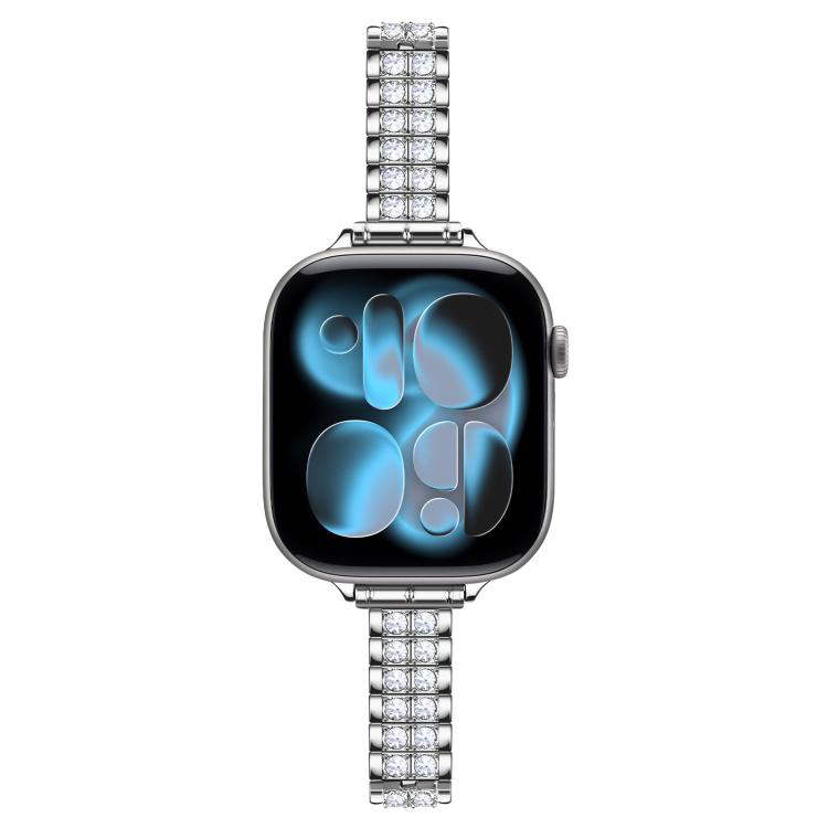 Bracciale regolabile con doppia fila di diamanti, cinturino in metallo per orologio, For Apple Watch 46mm / 49mm / 45mm / 44mm, For Apple Watch 42mm / 41mm / 40mm / 38mm