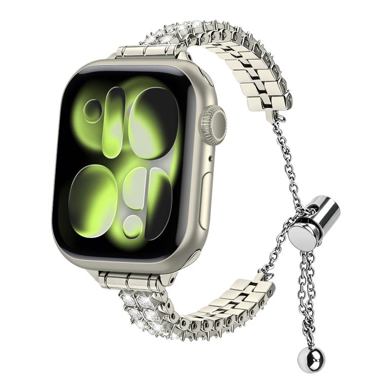 Bracciale regolabile con doppia fila di diamanti, cinturino in metallo per orologio, For Apple Watch 46mm / 49mm / 45mm / 44mm, For Apple Watch 42mm / 41mm / 40mm / 38mm