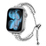 Bracciale regolabile con doppia fila di diamanti, cinturino in metallo per orologio, For Apple Watch 46mm / 49mm / 45mm / 44mm, For Apple Watch 42mm / 41mm / 40mm / 38mm