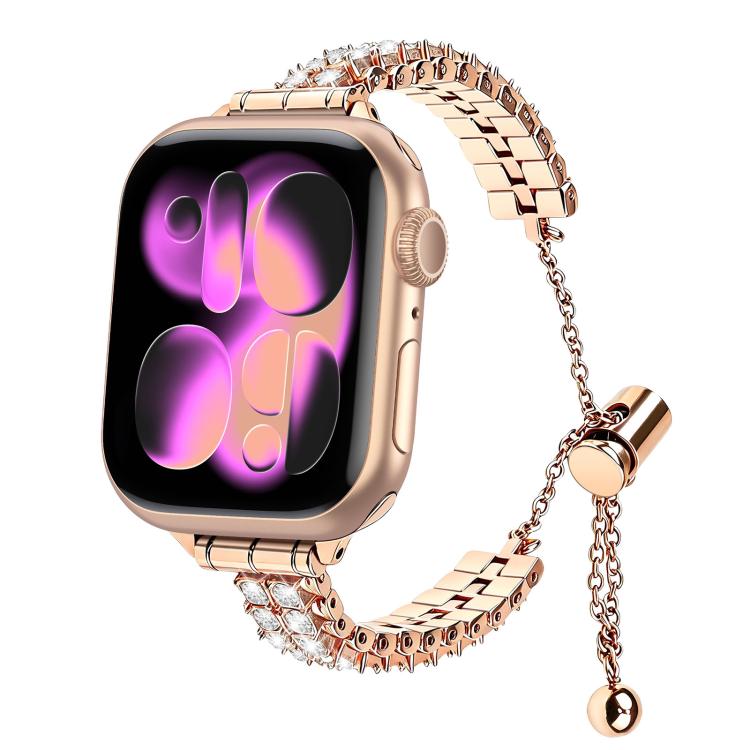 Bracciale regolabile con doppia fila di diamanti, cinturino in metallo per orologio, For Apple Watch 46mm / 49mm / 45mm / 44mm, For Apple Watch 42mm / 41mm / 40mm / 38mm