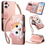 Portafoglio a forma di gatto con cerniera, custodia per telefono in ecopelle con cinturino, For iPhone 16 Pro Max, For iPhone 16 Pro, For iPhone 16 Plus, For iPhone 16