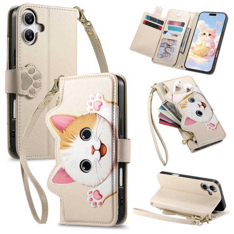 Portafoglio a forma di gatto con cerniera, custodia per telefono in ecopelle con cinturino, For iPhone 17 Pro Max, For iPhone 17 Pro, For iPhone 17, For iPhone Air