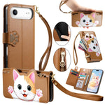 Portafoglio a forma di gatto con cerniera, custodia per telefono in ecopelle con cinturino, For iPhone 17 Pro Max, For iPhone 17 Pro, For iPhone 17, For iPhone Air