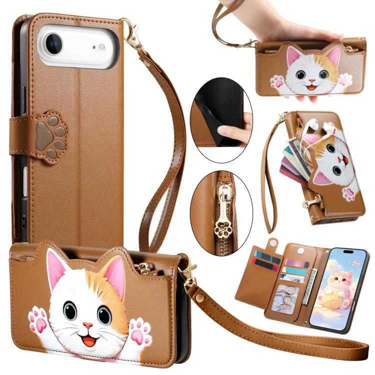 Portafoglio a forma di gatto con cerniera, custodia per telefono in ecopelle con cinturino, For iPhone 17 Pro Max, For iPhone 17 Pro, For iPhone 17, For iPhone Air