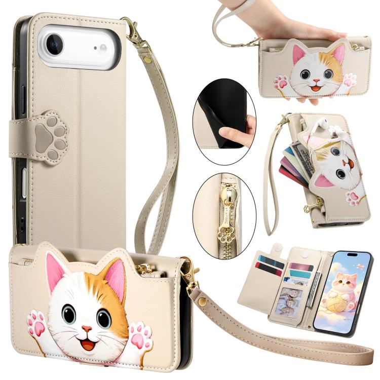 Portafoglio a forma di gatto con cerniera, custodia per telefono in ecopelle con cinturino, For iPhone 17 Pro Max, For iPhone 17 Pro, For iPhone 17, For iPhone Air
