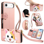 Portafoglio a forma di gatto con cerniera, custodia per telefono in ecopelle con cinturino, For iPhone 17 Pro Max, For iPhone 17 Pro, For iPhone 17, For iPhone Air