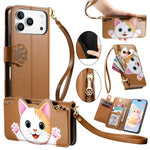 Portafoglio a forma di gatto con cerniera, custodia per telefono in ecopelle con cinturino, For iPhone 17 Pro Max, For iPhone 17 Pro, For iPhone 17, For iPhone Air