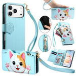 Portafoglio a forma di gatto con cerniera, custodia per telefono in ecopelle con cinturino, For iPhone 17 Pro Max, For iPhone 17 Pro, For iPhone 17, For iPhone Air