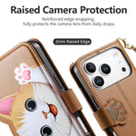 Portafoglio a forma di gatto con cerniera, custodia per telefono in ecopelle con cinturino, For iPhone 17 Pro Max, For iPhone 17 Pro, For iPhone 17, For iPhone Air