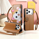 Portafoglio a forma di gatto con cerniera, custodia per telefono in ecopelle con cinturino, For iPhone 17 Pro Max, For iPhone 17 Pro, For iPhone 17, For iPhone Air