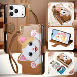 Portafoglio a forma di gatto con cerniera, custodia per telefono in ecopelle con cinturino, For iPhone 17 Pro Max, For iPhone 17 Pro, For iPhone 17, For iPhone Air