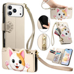 Portafoglio a forma di gatto con cerniera, custodia per telefono in ecopelle con cinturino, For iPhone 17 Pro Max, For iPhone 17 Pro, For iPhone 17, For iPhone Air