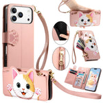 Portafoglio a forma di gatto con cerniera, custodia per telefono in ecopelle con cinturino, For iPhone 17 Pro Max, For iPhone 17 Pro, For iPhone 17, For iPhone Air