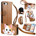 Portafoglio a forma di gatto con cerniera, custodia per telefono in ecopelle con cinturino, For iPhone 11 Pro, For iPhone 17e / 16e, For iPhone 14 / 13, For iPhone 12 / 12 Pro