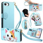 Portafoglio a forma di gatto con cerniera, custodia per telefono in ecopelle con cinturino, For iPhone 11 Pro, For iPhone 17e / 16e, For iPhone 14 / 13, For iPhone 12 / 12 Pro