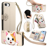 Portafoglio a forma di gatto con cerniera, custodia per telefono in ecopelle con cinturino, For iPhone 11 Pro, For iPhone 17e / 16e, For iPhone 14 / 13, For iPhone 12 / 12 Pro