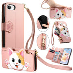 Portafoglio a forma di gatto con cerniera, custodia per telefono in ecopelle con cinturino, For iPhone 11 Pro, For iPhone 17e / 16e, For iPhone 14 / 13, For iPhone 12 / 12 Pro