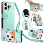 Portafoglio a forma di gatto con cerniera, custodia per telefono in ecopelle con cinturino, For iPhone 16 Pro Max, For iPhone 16 Pro, For iPhone 16 Plus, For iPhone 16