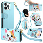 Portafoglio a forma di gatto con cerniera, custodia per telefono in ecopelle con cinturino, For iPhone  13 Pro, For iPhone 12 Pro Max, For iPhone 11 Pro Max, For iPhone 11
