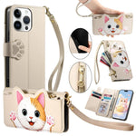 Portafoglio a forma di gatto con cerniera, custodia per telefono in ecopelle con cinturino, For iPhone  13 Pro, For iPhone 12 Pro Max, For iPhone 11 Pro Max, For iPhone 11
