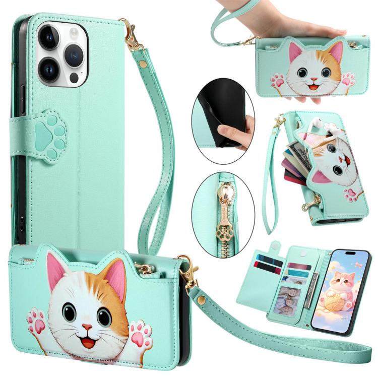 Portafoglio a forma di gatto con cerniera, custodia per telefono in ecopelle con cinturino, For iPhone 14 Plus, For iPhone 14 Pro, For iPhone 14 Pro Max, For iPhone 13 Pro Max