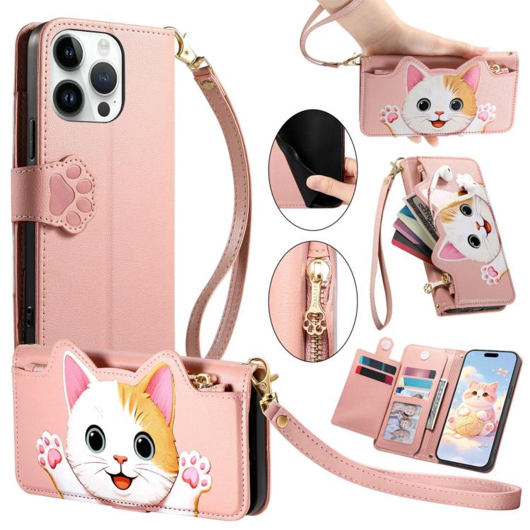 Portafoglio a forma di gatto con cerniera, custodia per telefono in ecopelle con cinturino, For iPhone 14 Plus, For iPhone 14 Pro, For iPhone 14 Pro Max, For iPhone 13 Pro Max
