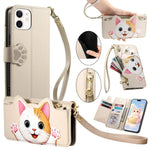 Portafoglio a forma di gatto con cerniera, custodia per telefono in ecopelle con cinturino, For iPhone  13 Pro, For iPhone 12 Pro Max, For iPhone 11 Pro Max, For iPhone 11