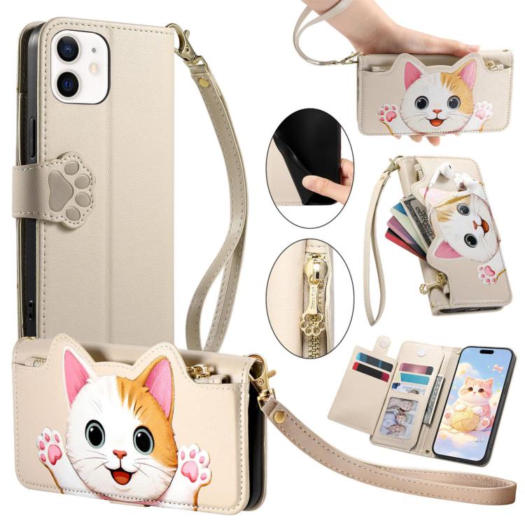 Portafoglio a forma di gatto con cerniera, custodia per telefono in ecopelle con cinturino, For iPhone  13 Pro, For iPhone 12 Pro Max, For iPhone 11 Pro Max, For iPhone 11
