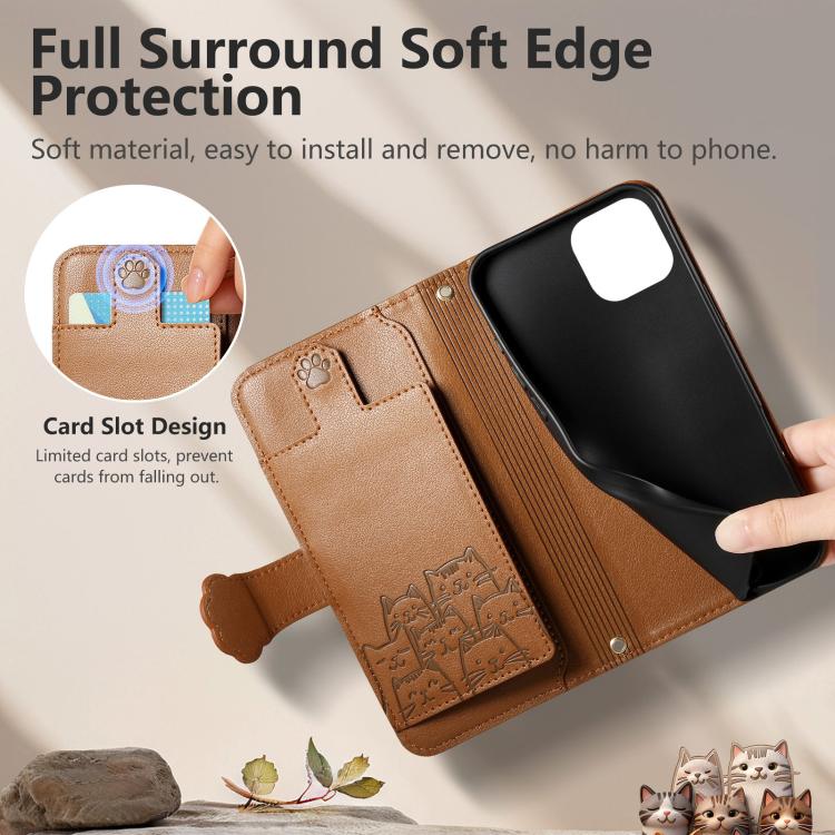 Portafoglio a forma di gatto con cerniera, custodia per telefono in ecopelle con cinturino, For iPhone 11 Pro, For iPhone 17e / 16e, For iPhone 14 / 13, For iPhone 12 / 12 Pro