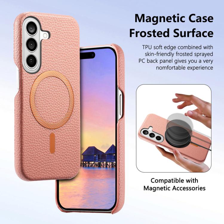 Cover posteriore per telefono in PU con texture litchi e MagSafe spazzolato., For Galaxy S26+ 5G, For Galaxy S26 Ultra 5G, For Galaxy S26 5G