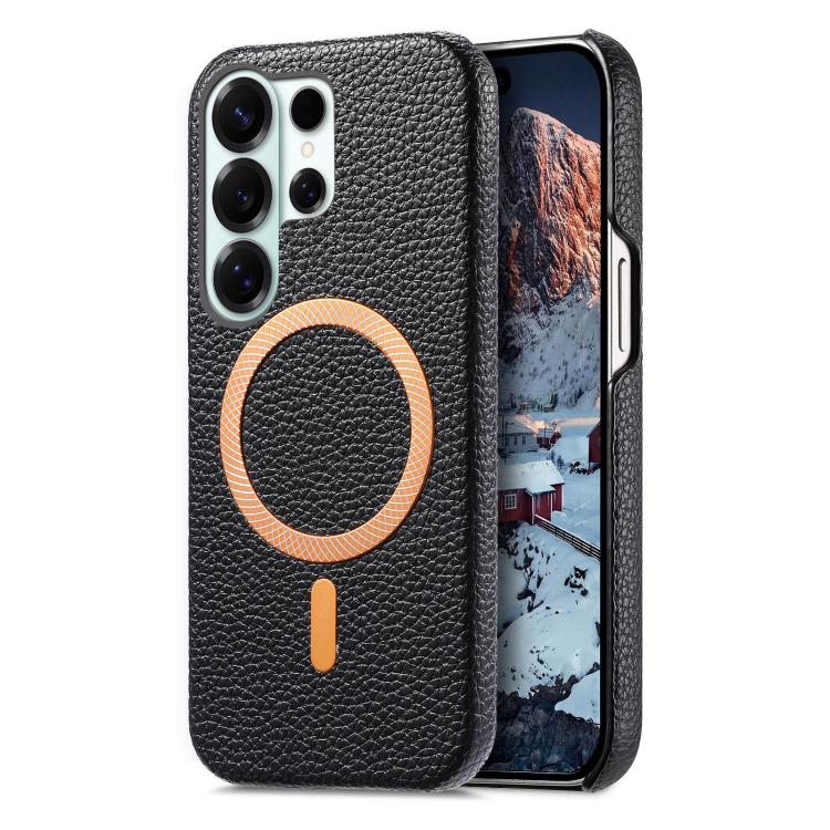 Cover posteriore per telefono in PU con texture litchi e MagSafe spazzolato., For Galaxy S26+ 5G, For Galaxy S26 Ultra 5G, For Galaxy S26 5G
