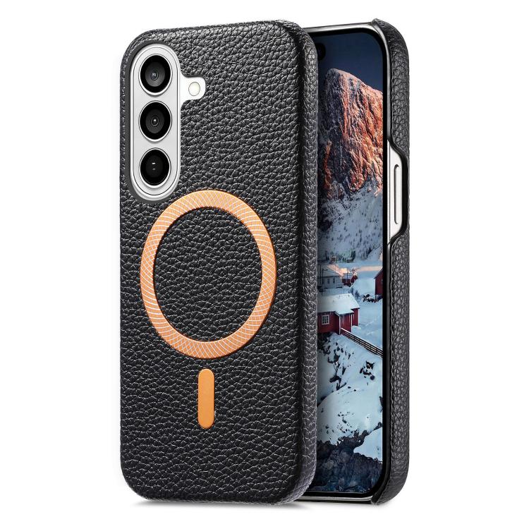 Cover posteriore per telefono in PU con texture litchi e MagSafe spazzolato., For Galaxy S25 5G, For Galaxy S25+ 5G, For Galaxy S25 Ultra 5G