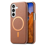 Cover posteriore per telefono in PU con texture litchi e MagSafe spazzolato., For Galaxy S25 5G, For Galaxy S25+ 5G, For Galaxy S25 Ultra 5G