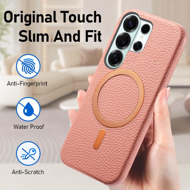 Cover posteriore per telefono in PU con texture litchi e MagSafe spazzolato., For Galaxy S24 Ultra 5G, For Galaxy S24+ 5G, For Galaxy S24 5G