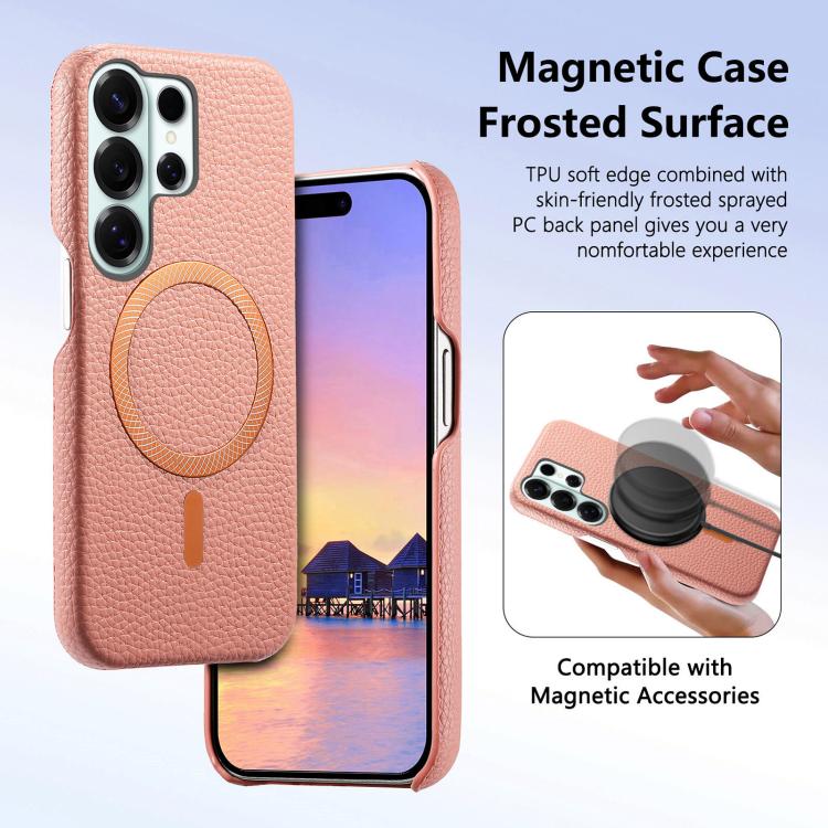 Cover posteriore per telefono in PU con texture litchi e MagSafe spazzolato., For Galaxy S24 Ultra 5G, For Galaxy S24+ 5G, For Galaxy S24 5G