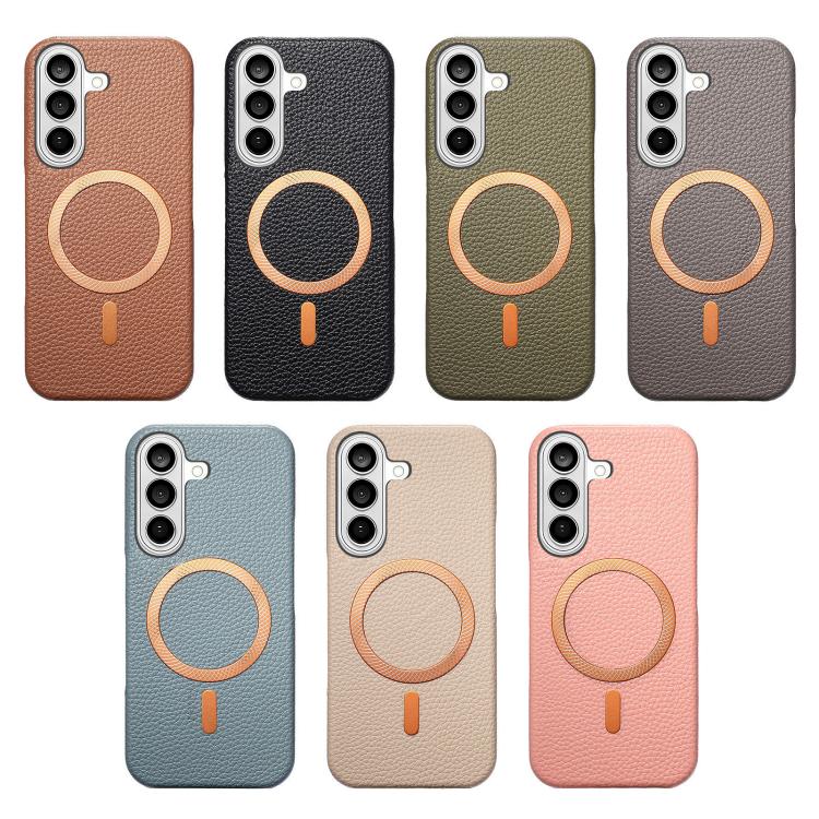 Cover posteriore per telefono in PU con texture litchi e MagSafe spazzolato., For Galaxy S25 5G, For Galaxy S25+ 5G, For Galaxy S25 Ultra 5G