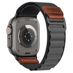 Cinturino per orologio in nylon Alpine con etichetta in ecopelle vegana stile retrò., For Apple Watch 46mm / 49mm / 45mm / 44mm, For Apple Watch 42mm / 41mm / 40mm / 38mm