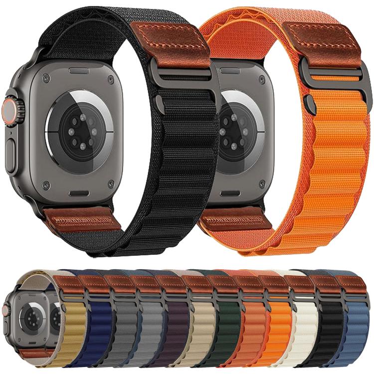 Cinturino per orologio in nylon Alpine con etichetta in ecopelle vegana stile retrò., For Apple Watch 46mm / 49mm / 45mm / 44mm, For Apple Watch 42mm / 41mm / 40mm / 38mm