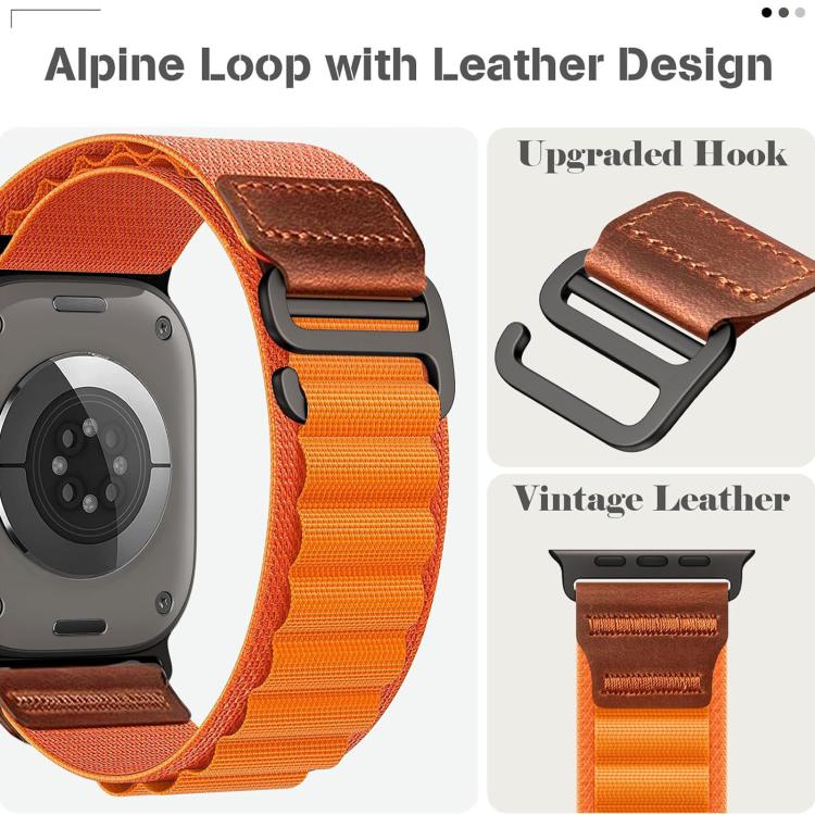 Cinturino per orologio in nylon Alpine con etichetta in ecopelle vegana stile retrò., For Apple Watch 46mm / 49mm / 45mm / 44mm, For Apple Watch 42mm / 41mm / 40mm / 38mm